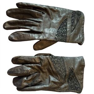 Vintage Women’s Leather Gloves with Cheetah Patterned Accents - Black, size XL